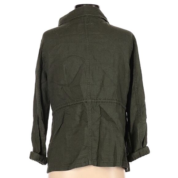 XS Old Navy linen blend utility cargo jacket, 4 pockets olive green high collar - Picture 4 of 4